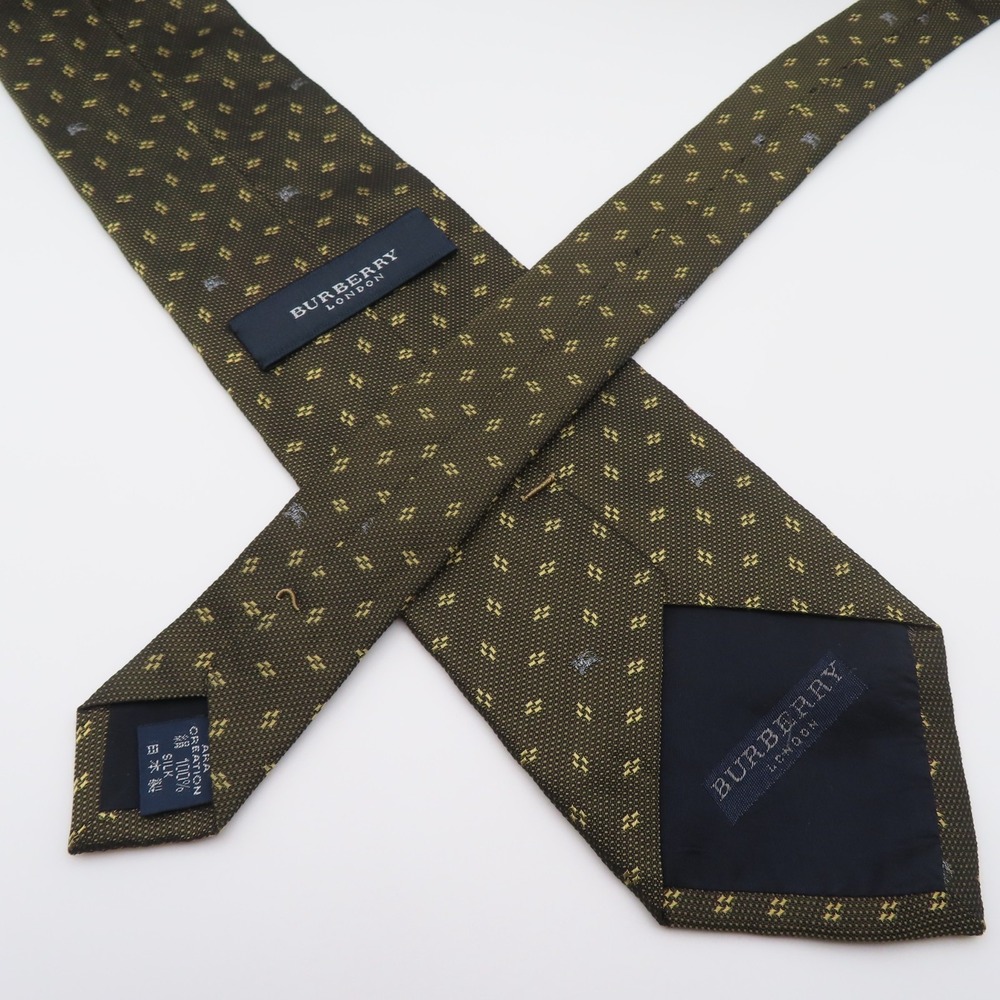 Burberry Tie Silk Brown Yellow Polka Dot Textured 3.75" Wide 57" Long Japan - Picture 5 of 6